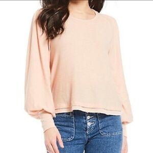 Free People Billie Cotton Blend Double Hem Long Sleeve Bubble Top